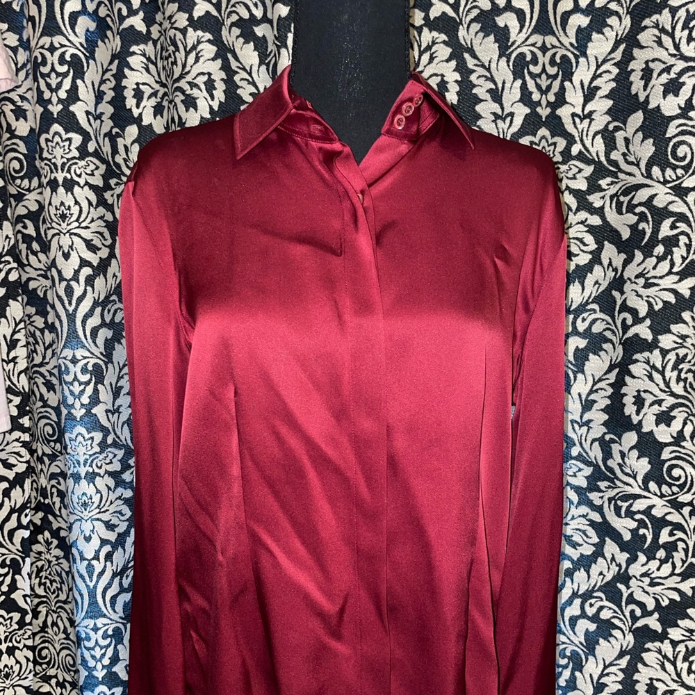 Red Satin Armani Collezioni button down shirt